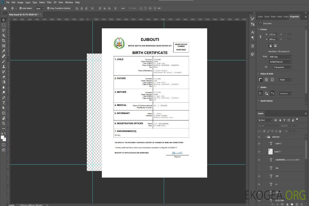 Modèle Word et PDF d'acte de naissance à Djibouti template Modèle Word et PDF d'acte de naissance à Djibouti template